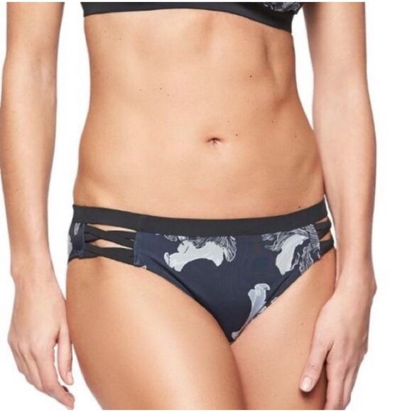 Athleta Fiore Black Floral Strappy Bikini Bottoms Large - Picture 1 of 7